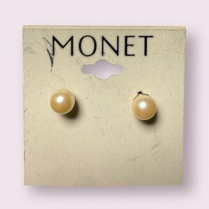 Vintage Monet Pearl Stud Earrings
